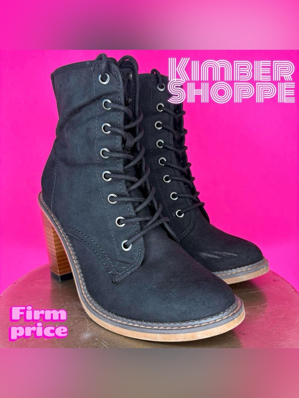 Madden Girl Jettie Black Faux Suede Lace-Up Heeled Boot US 7.5 UK 5